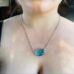 Recycled Gin Bottle Glass Necklace Light Blue Silver-plated Chain 20” Seaglass